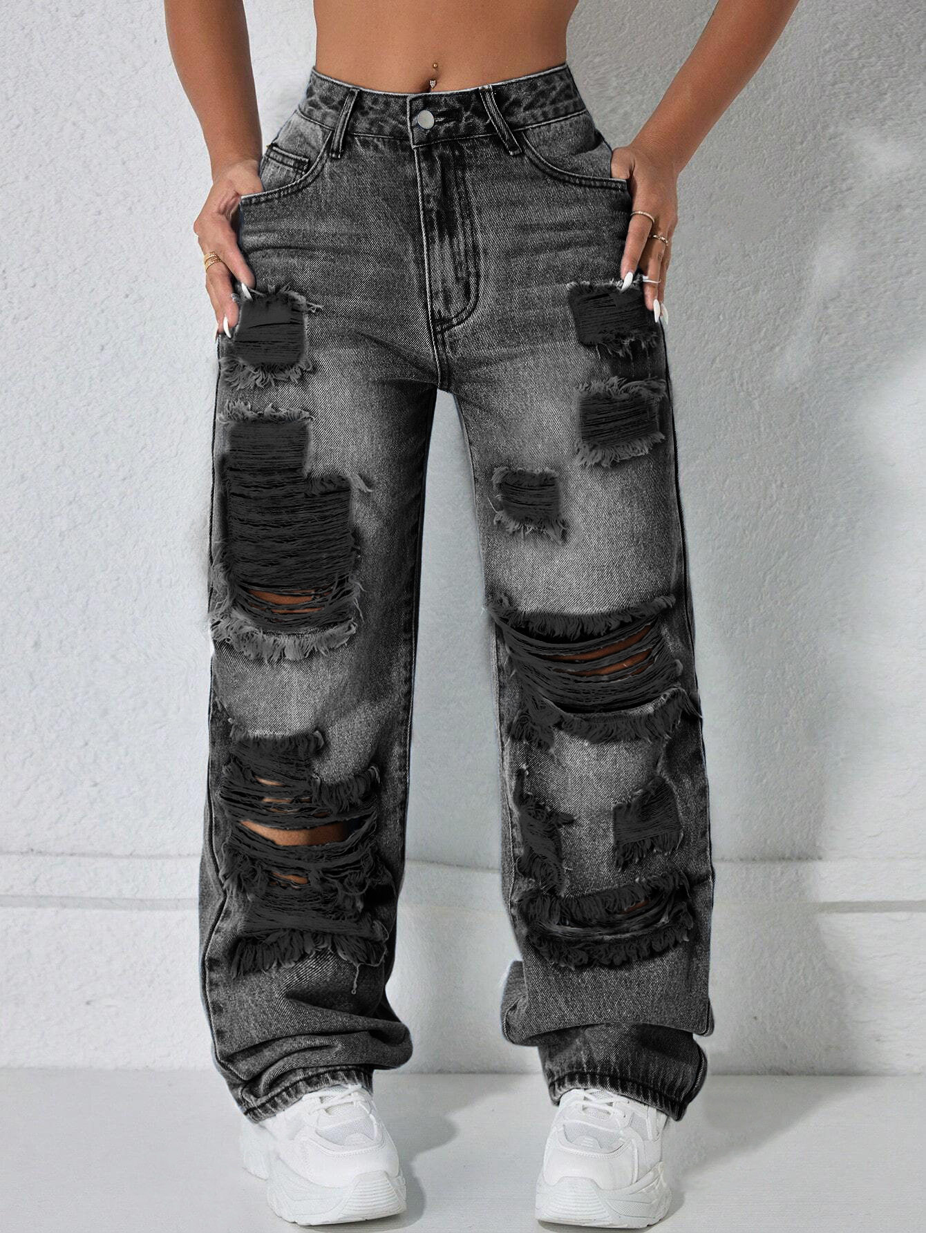 Casual Ripped Straight Leg Womens Jeans Versatile Trendy Comfortable Perfect for Everyday Wear Ready to Ship