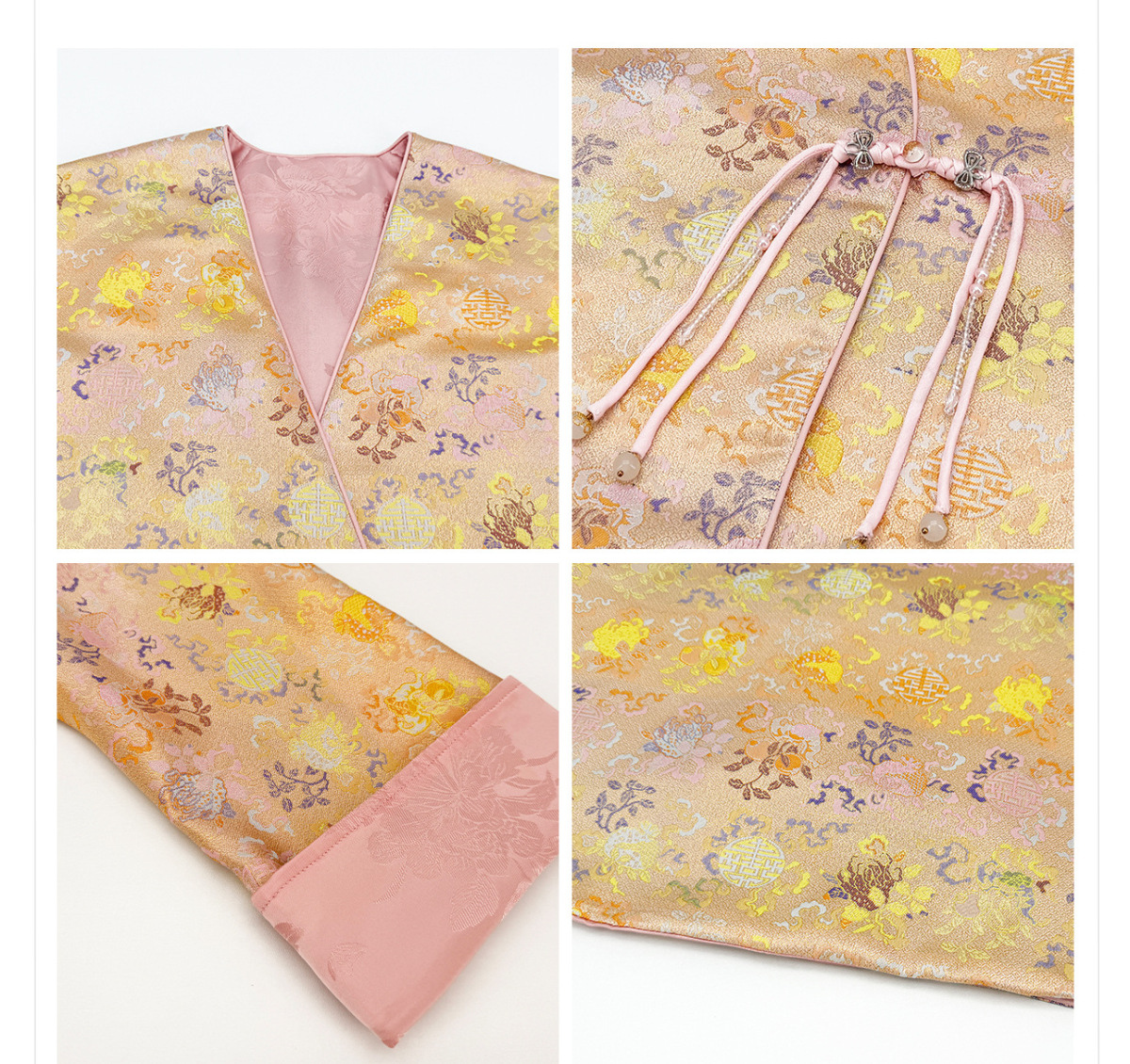 Bộ đôi áo khoác dệt jacquard hai mặt cài khuy kèm váy hai dây ren satin dài — Áo khoác dệt jacquard (giao hàng trong 7 ngày), Váy hai dây (giao hàng trong 7 ngày)