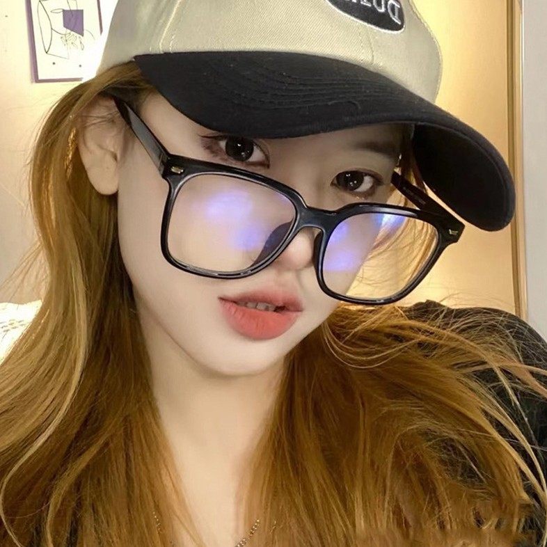 Korean style black glasses frame with large myopia frame glasses frame men's red book with blue light-proof flat glasses for women