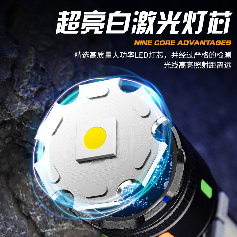 Strong Light Flashlight Typ-C Rechargeable Outdoor Lighting Flashlight with Side Light Emergency with Cob Warning Side Work Light