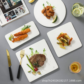 Flat tray barbecue string ceramic long plate steak plate western flat plate high color value mousse dessert plate
