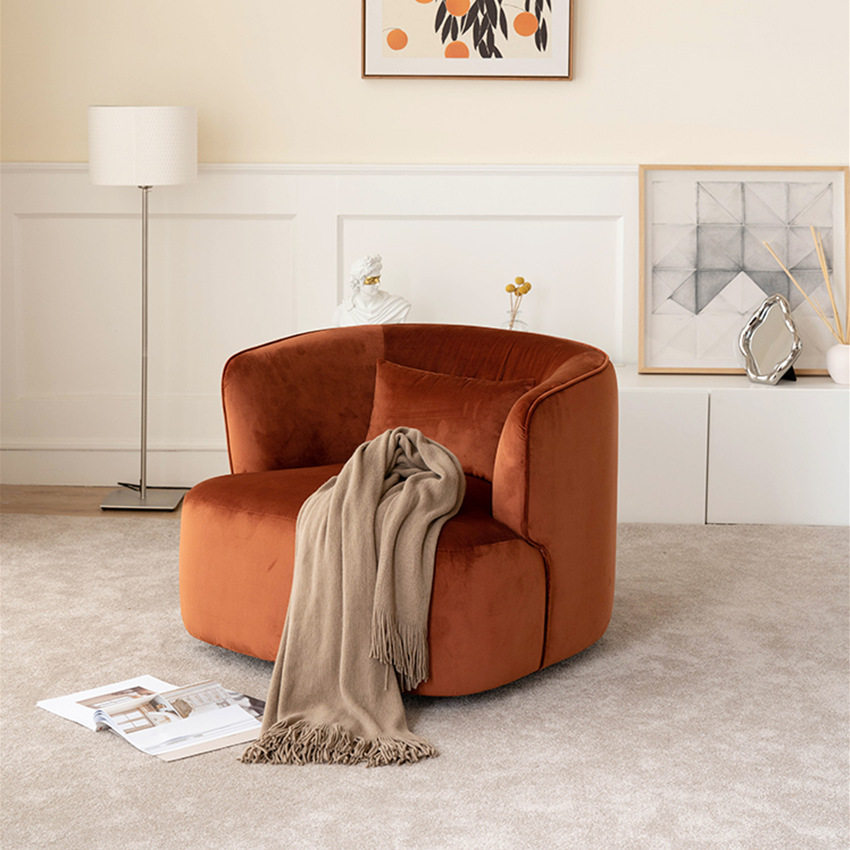 北欧轻奢沙发椅单人羊羔绒旋转沙发卧室咖啡厅酒店售楼部洽谈沙发