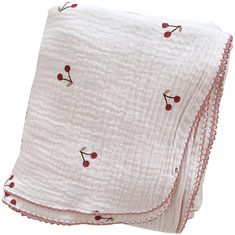 Pink fresh cute cherry blanket ins style baby gauze towel nap blanket cotton towel bath towel blanket