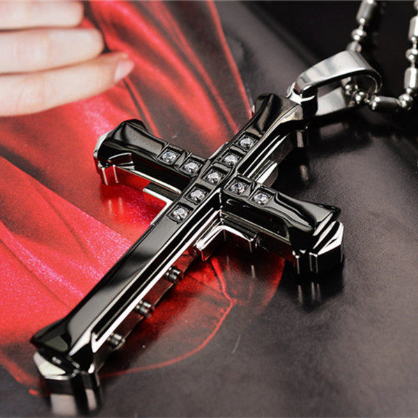 2024 Dark Knight same style men's diamond cross pendant silv...