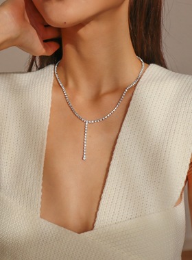 跨境欧美风时尚简约颈链 几何Y型复古满钻项饰个性创意新款项链