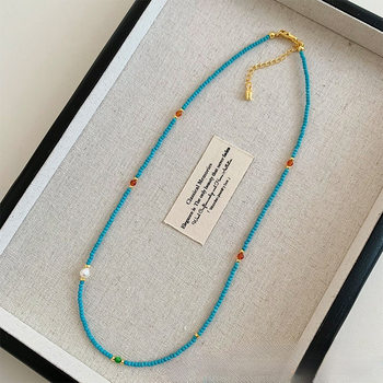 Ultra-Fine Millet Bead Necklace Natural Freshwater Pearl Turquoise Bead Necklace Women's Light Luxury High Niche Clavicle Chain