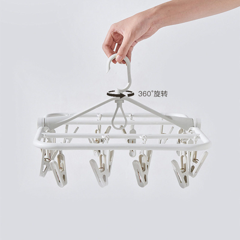 Multi-clip Drying Rack Folding Rotating Socks Rack Underwear Hanger Household Bedroom Student Dormitory Balcony Socks Rack