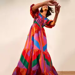 Cross-Border Spring and Summer New Amazon European and American Clothing Dunhuang Chest-Wrapped Gradient Printed Splicing Dress Long Skirt