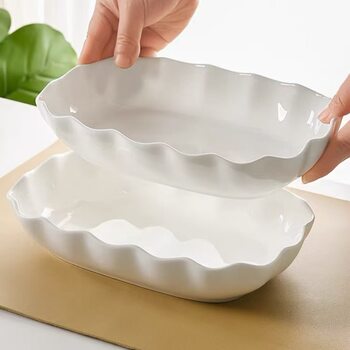 Ceramic 10 inch plate household ceramic plate salad plate fish plate rectangular plate deep plate wavy lace plate