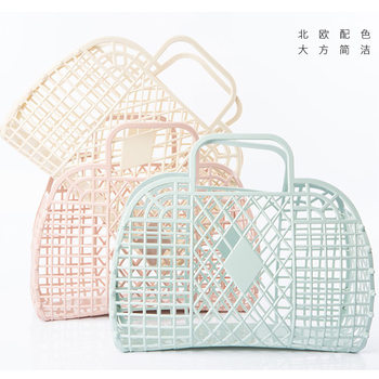 Spot Plastic Hollow Vegetable Basket Clothing Accessories Storage Basket Light Luxury Shopping Wall Hanging Detachable Large Basket Wholesale