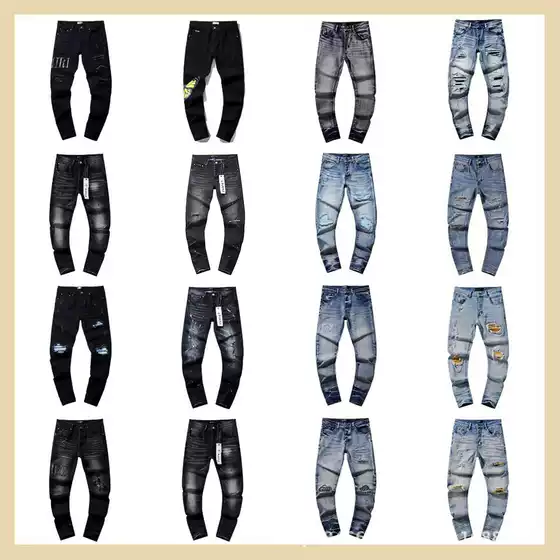 Cross-Border European and American Purple Brand Jeans, Washed, Distressed, Retro, Ripped, Splashed with Ink, Handsome American Style