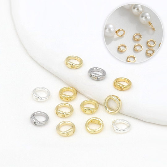 18K gold wrap threading closed ring connection ring finishing double hole pig nose ring gold plated handmade diy necklace accessories B06