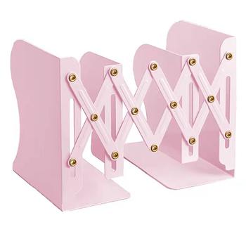 Retractable Metal Book Stand with Pen Holder Bookshelf Desktop Book Folding Fixed Book Storage Rack Integrated Baffle