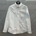 White one-sleeved twill four-bar oxford long-sleeved shirt