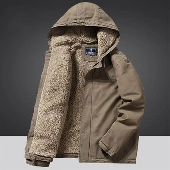 Men's autumn and winter printed cotton-padded coat lamb wool middle-aged coat workwear cotton-padded coat men's hooded fleece-lined thickened cotton-padded jacket