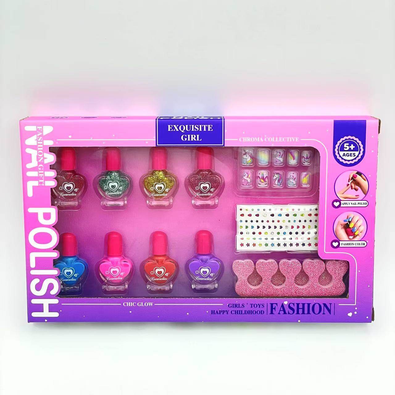 Cross-Border Hot-Selling New Children's Nail Polish Set Peach Heart Bottle Nail Polish Set Girls' Nail Art Glitter Nail Polish