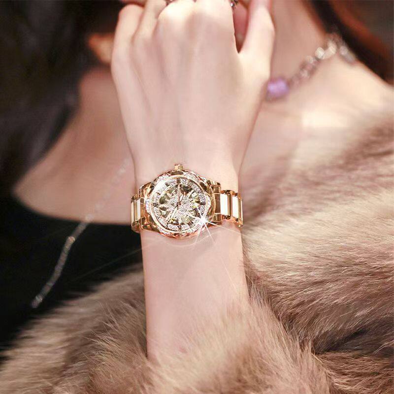 A generation of shaking audio and video number explosions sunflower hollow ladies watch ceramic white flywheel diamond watch women 7 undefined