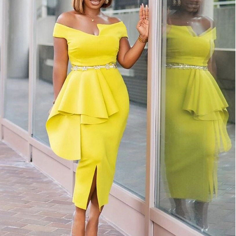 Plus Size Fashionable Womens Dress High Waist Midi Length Elegant Style Perfect for Work or Special Occasions