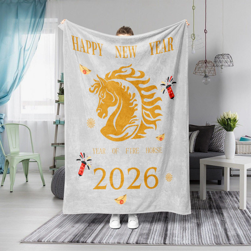 Cross-Border New Year Flannel Blanket Digital Printed Blanket Office Lunch Break Shawl Blanket Home Bedroom Sofa Blanket