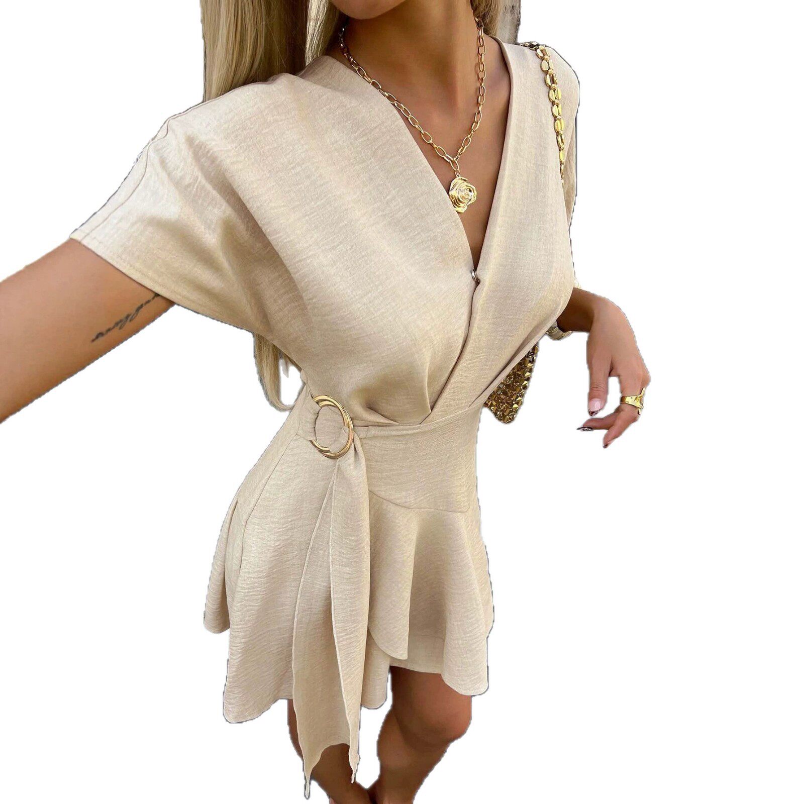 V Neck A Line Dress Soft European and American Style Waist Defining Asymmetrical Hem Unique Design Perfect for