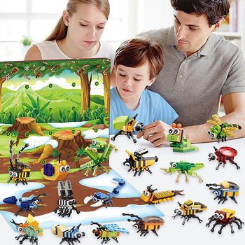 Christmas dinosaur building blocks blind box Children's fire engineering vehicle 12-in-1 marine animal DIY countdown hand tear box