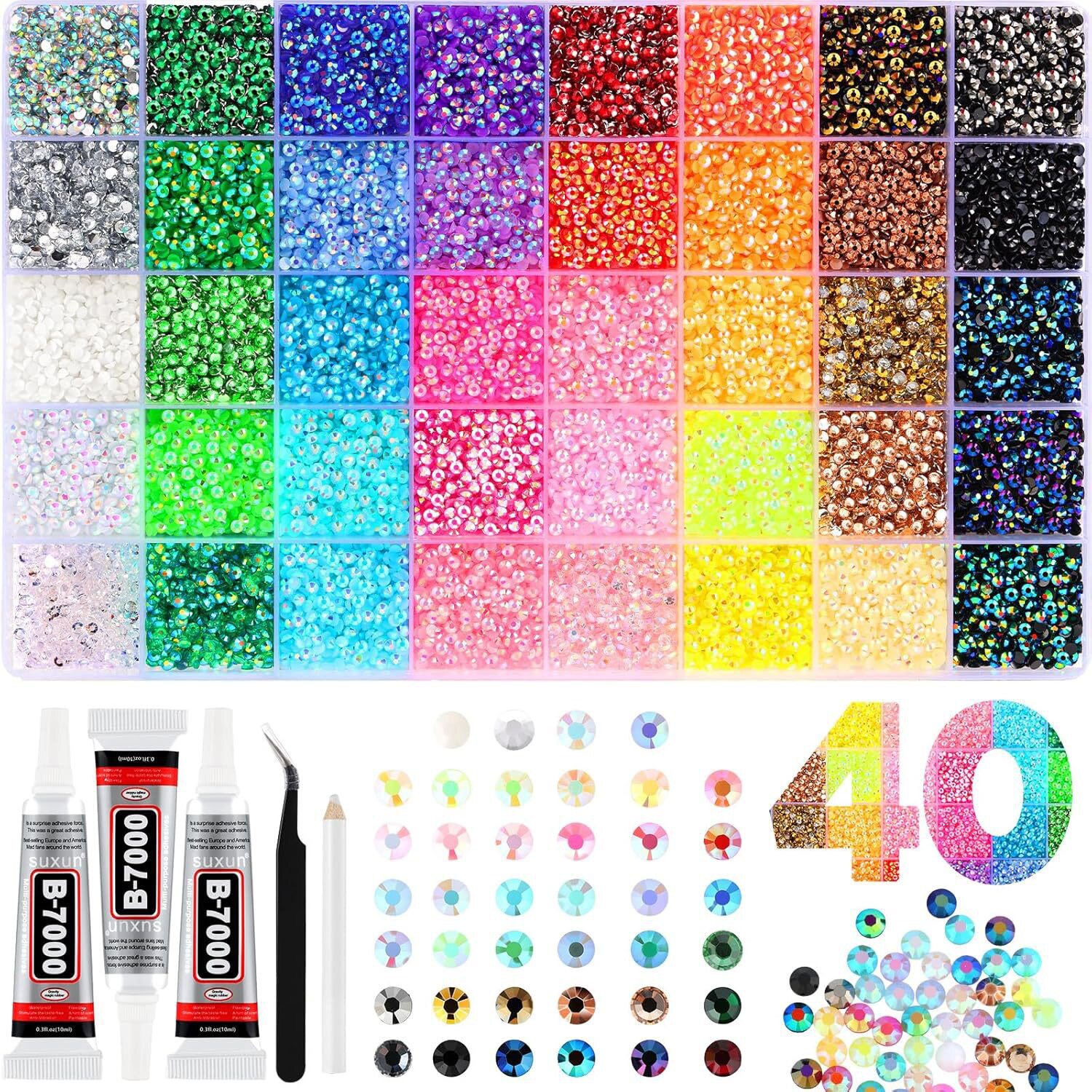Amazon's Popular 40/28/24 Grids Ab Colorful Flats Jelly Resin Diamond Boxed DIY Nail Art Clothing Mobile Phone