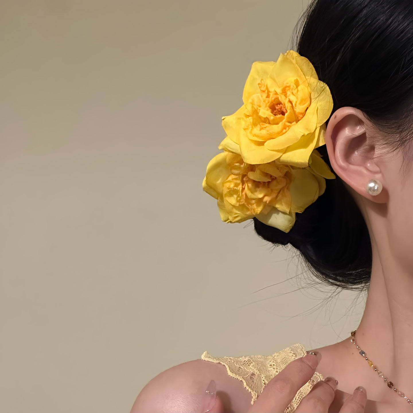 2026新款明媚黄色月季水仙花朵发夹海岛度假风侧边夹子发卡鸭嘴夹