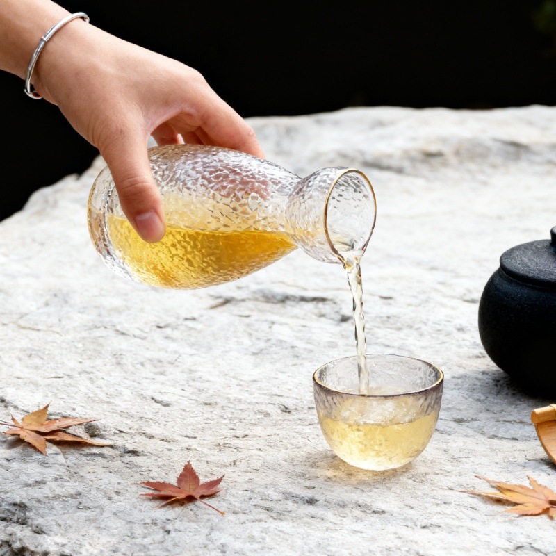 Japanese-Style Hammered Transparent Glass Eagle's Beak Sake Set Rice Wine Warmer Sake Cup Sake Jug Wine Set Wholesale