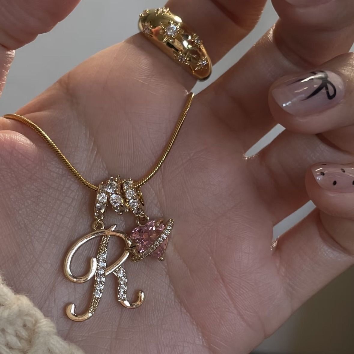 Dopamine Girl Cross-Border Independent Station Tk Popular 26 Letter Necklace Stainless Steel Chain 22K Real Gold Plated