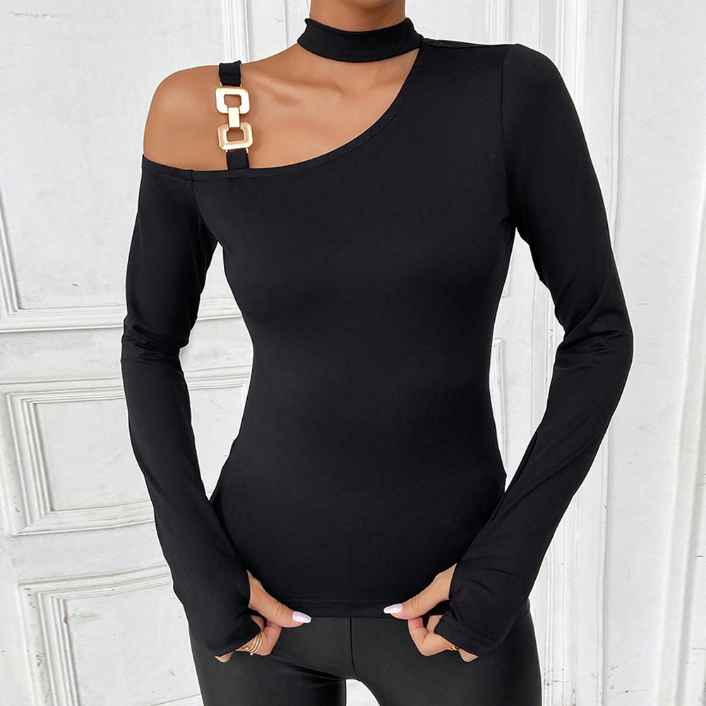 Womens Knitted Long Sleeve Top Sexy Halter Neck Slim Fit Lightweight Fabric Spring Summer Fashion Wholesale