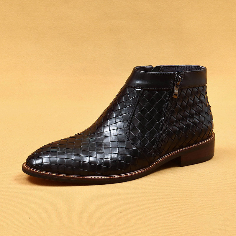 Chelsea Boots Nam Thủ Công Đan Mềm Mại Thoáng Khí Mũi Nhọn Chiều Cao Đế Khoảng 3cm Màu Đen, Nâu