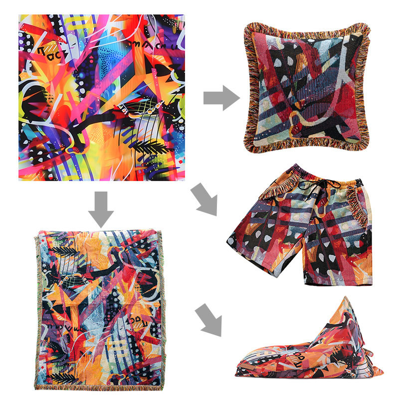 Cross-border picnic blanket wholesale graffiti art INS tapestry cover blanket jacquard woven blanket sofa towel line blanket custom