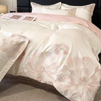 Mercury Home Textiles Long-Staple Cotton Bed Sheet and Quilt Cover Set, Embroidered, Skin-Friendly, Four-Piece Set, Pure Cotton, Suitable for Mothers and Babies