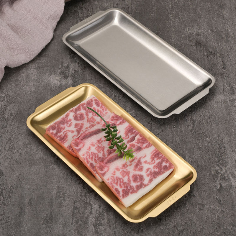 Stainless Steel Square Plate Korean Barbecue Plate Barbecue Plate Thickened Plate Rectangular Dish Plate Household Flat Tray