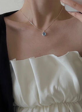 SPARKLE「镐光闪烁」椭圆蓝色极光锆石项链女优雅S925银ins风轻奢