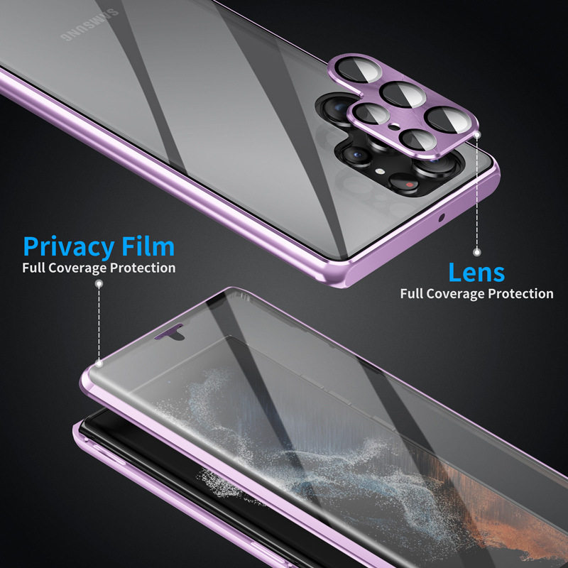 Suitable for Samsung S26Ultra Glossy Lens Protector Buckle Magneto Phone Case S25Plus Double-Sided Glass S24Fe
