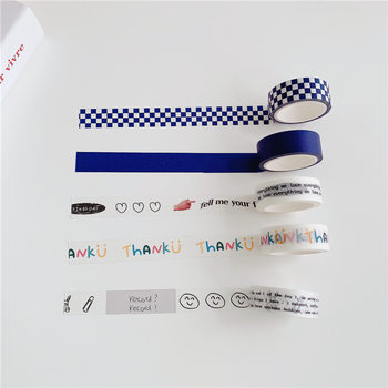 [5 meters] Korean ins Klein blue plaid English hand-painted and paper tape decorative hand material stickers