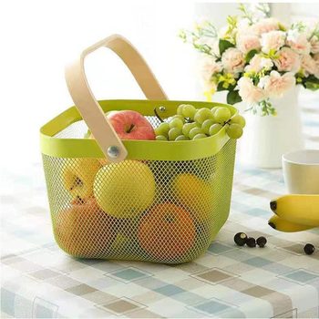 Kitchen Supplies Portable Vegetable Washing and Draining Basket Square Thickened Storage Basket Household Stainless Steel Fruit Basket Wholesale