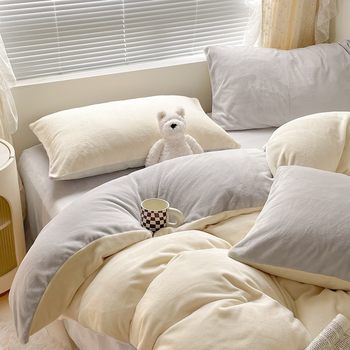 Ins New Style Maternal and Infant Double-Sided Velvet Thickened Milk Velvet Four-Piece Bedding Set, Dormitory Three-Piece Bedding Set