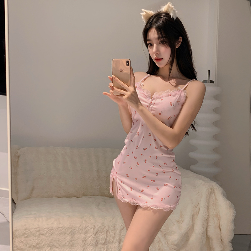 情趣内衣调情纯欲少女紫色碎花qqny吊带性感紫色蕾丝花边连衣睡裙