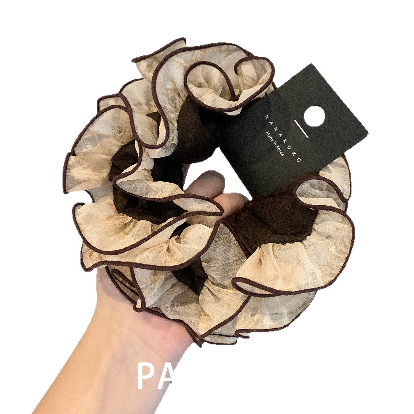 Korean New Niche Double-Layer Contrasting Color Silk Gauze Ear-Hemmed Sausage Ring Three-Dimensional Full Hair Tie Ball Head Flower Girl