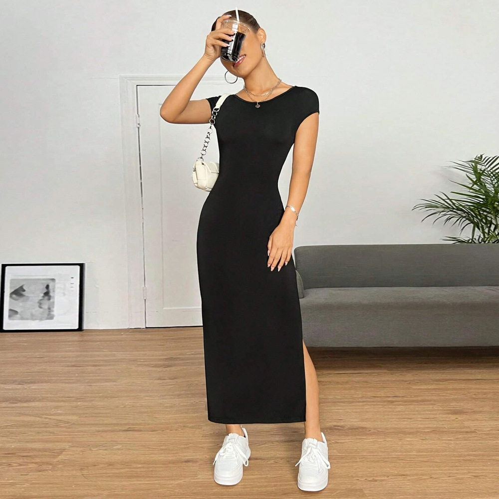 Elegant Backless Bodycon Maxi Dress Sexy Design Waist Cinching Side Slit Spring Summer Fashion Wholesale Available