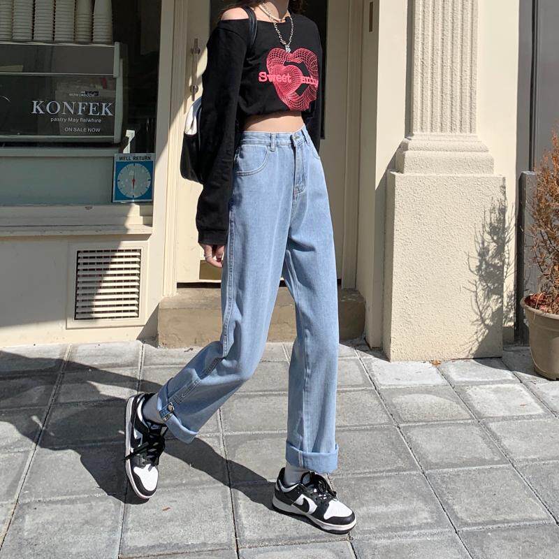 High Waisted Straight Leg Jeans for Women Light Wash Loose Fit Trendy Design Spring and Autumn Wear Wholesale