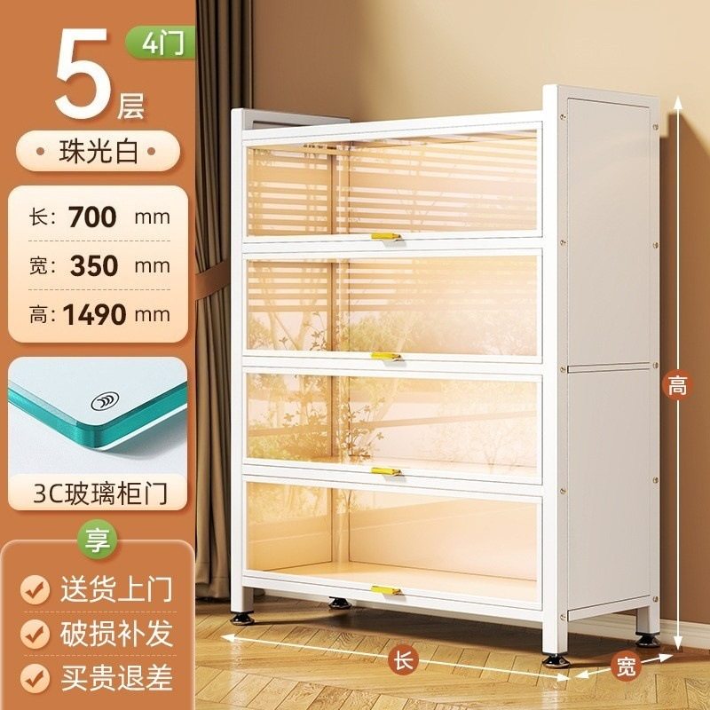 带门玻璃书柜钢制书架落地防尘铁皮手办展示柜家用储物柜收纳柜子