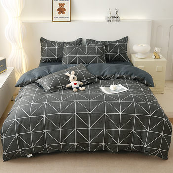 New small fresh sanding four-piece water-washed cotton simple single bed sheet quilt cover student dormitory three-piece wholesale