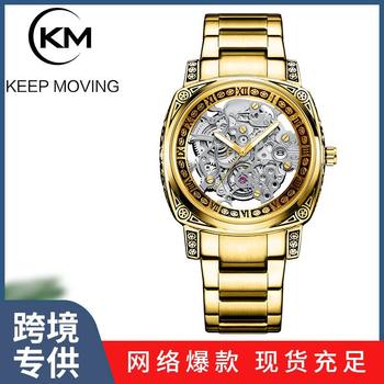 Cross-Border Foreign Trade Men's Fashion Hollow Business Watch Light Luxury Steel Band Luminous Waterproof Quartz Watch Large Dial