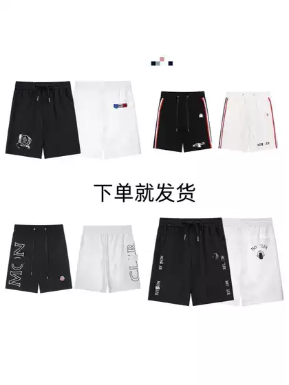 New Flocked Moncler Print Velcro Shorts Unisex 5-Inch Shorts Beach Pants Couple's Set