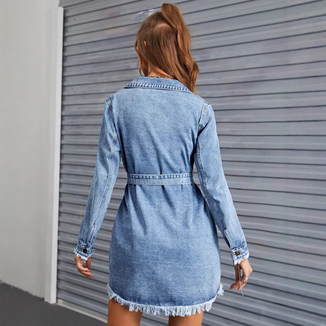 Vintage Slim Fit Long Sleeve Denim Dress Retro Style European and American Fashion Perfect for Casual Outings
