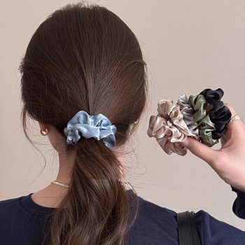 Glossy Satin Large Intestine Hair Loop Women's High-end Lazy Low-end Ball Hair Rope Elegant Solid Color Hair Flower Hair Rope Women