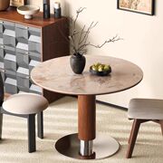Medieval Style Retro Solid Wood Slate Dining Table Household Stainless Steel Round Negotiation Dining Table Via Round Dining Tab